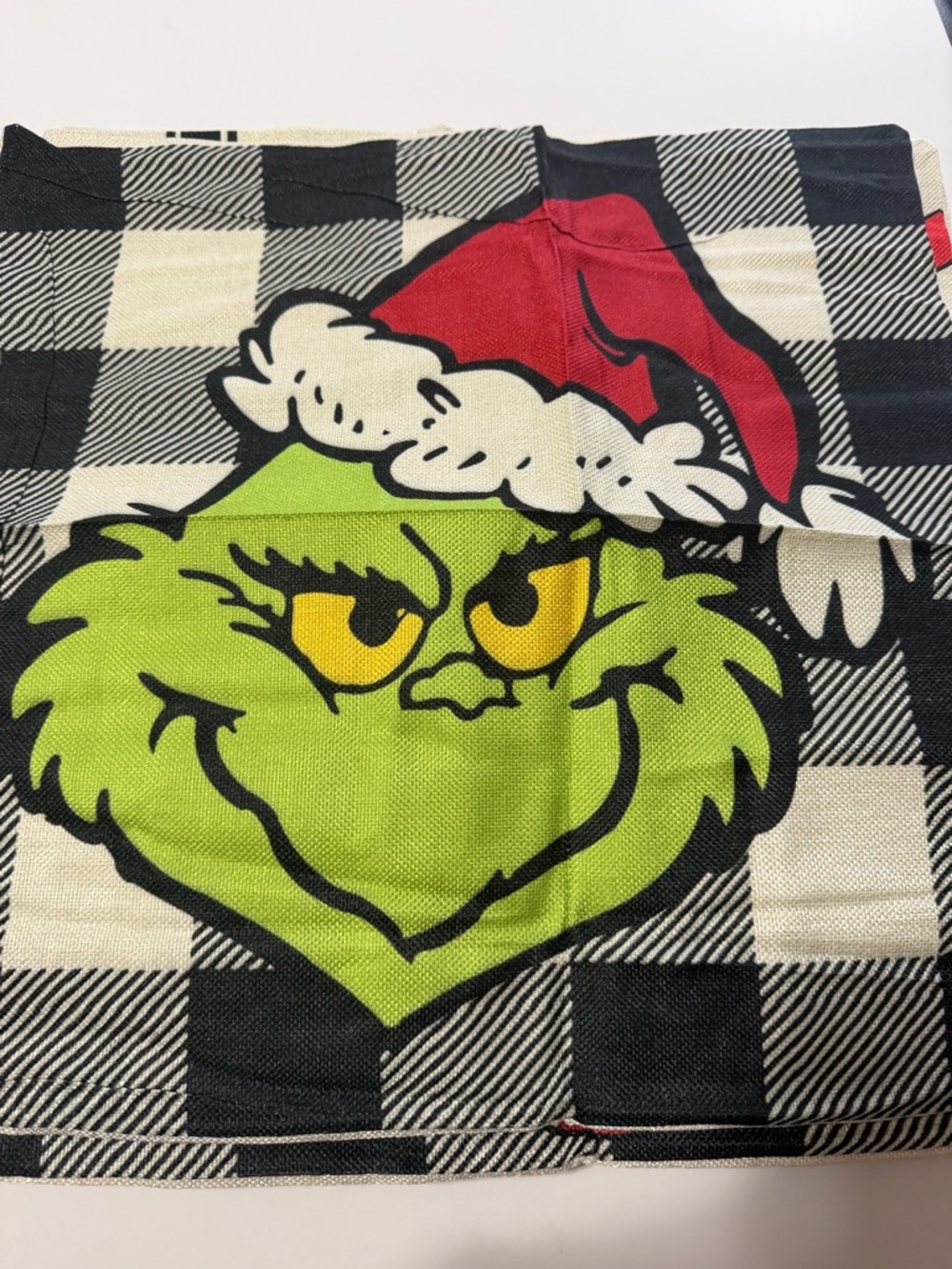 Grinch Plaid Holiday Pillow Cover set x4
